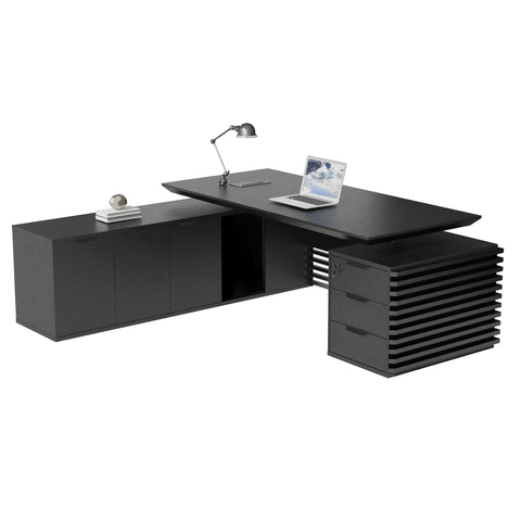 PHOENIX Black Executive Desk with Left Return 2.2M - Black Concrete