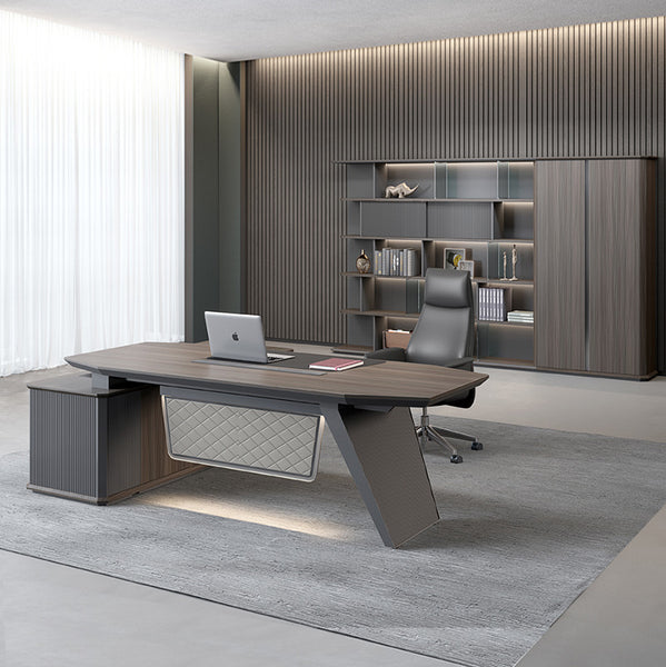 MADDOK Executive Desk with Right Return 200cm - Chocolate & Charcoal G ...