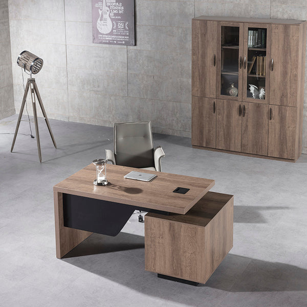 KELLEN Executive Desk with Left Return 1.6-1.8M - Warm Oak & Black ...