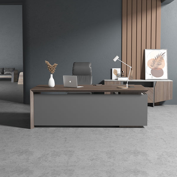 ARMANDO Executive Desk 220cm Left Return - Hazelnut & Grey – Modern ...